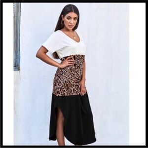Leopard Print and Black Midi Skirt